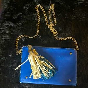 Tassel color block cross body chain purse